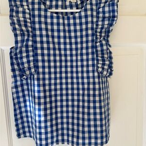 NWT Crewcuts Girls Blue & White Gingham Ruffle Sleeveless Blouse Size 10